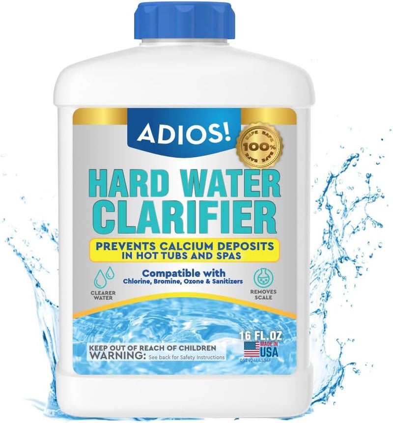 ADIOS! Hot Tub Hard Water Calcium Remover with Scale and Stain Clarifier, Soften Treat and Reduce Spa Deposits - 16oz (Pint) - Image 1